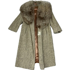 Bonds Fifth Avenue Coat Womens Chest 38" Tan Removable Fur Trim Collar Wool VTG